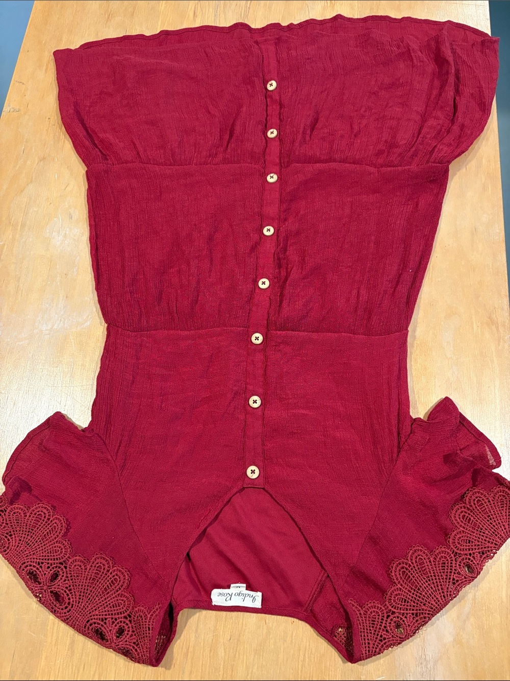Indigo Rose ~ cranberry burgundy Button-Front Dress Crochet Lace